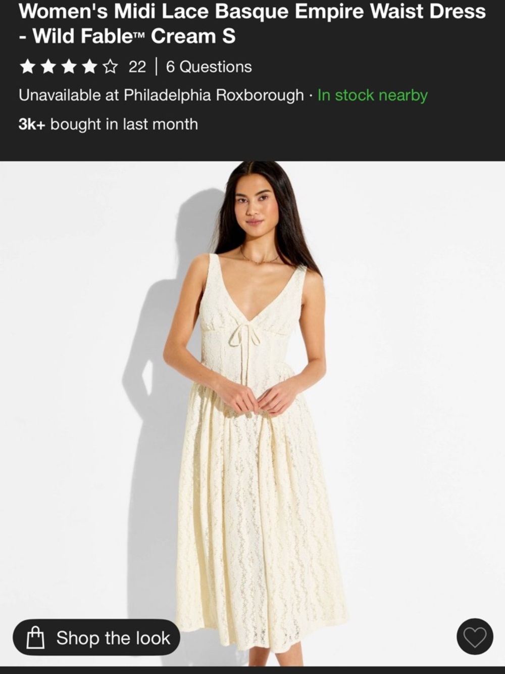wild fable Cream Lace Midi Dress with Tie-Front V-Neck - Picture 1 of 3